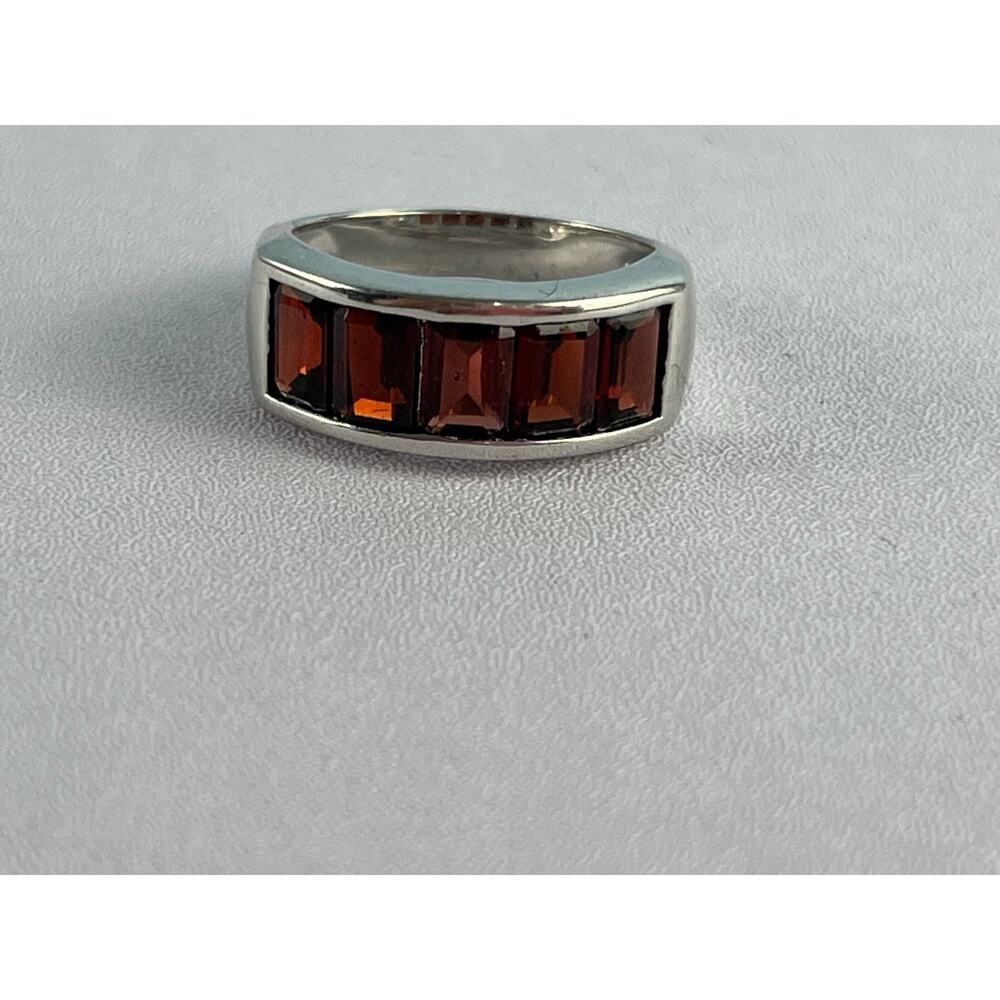 VTG RJ Sterling Silver Garnet Stones Size 7 Thailand